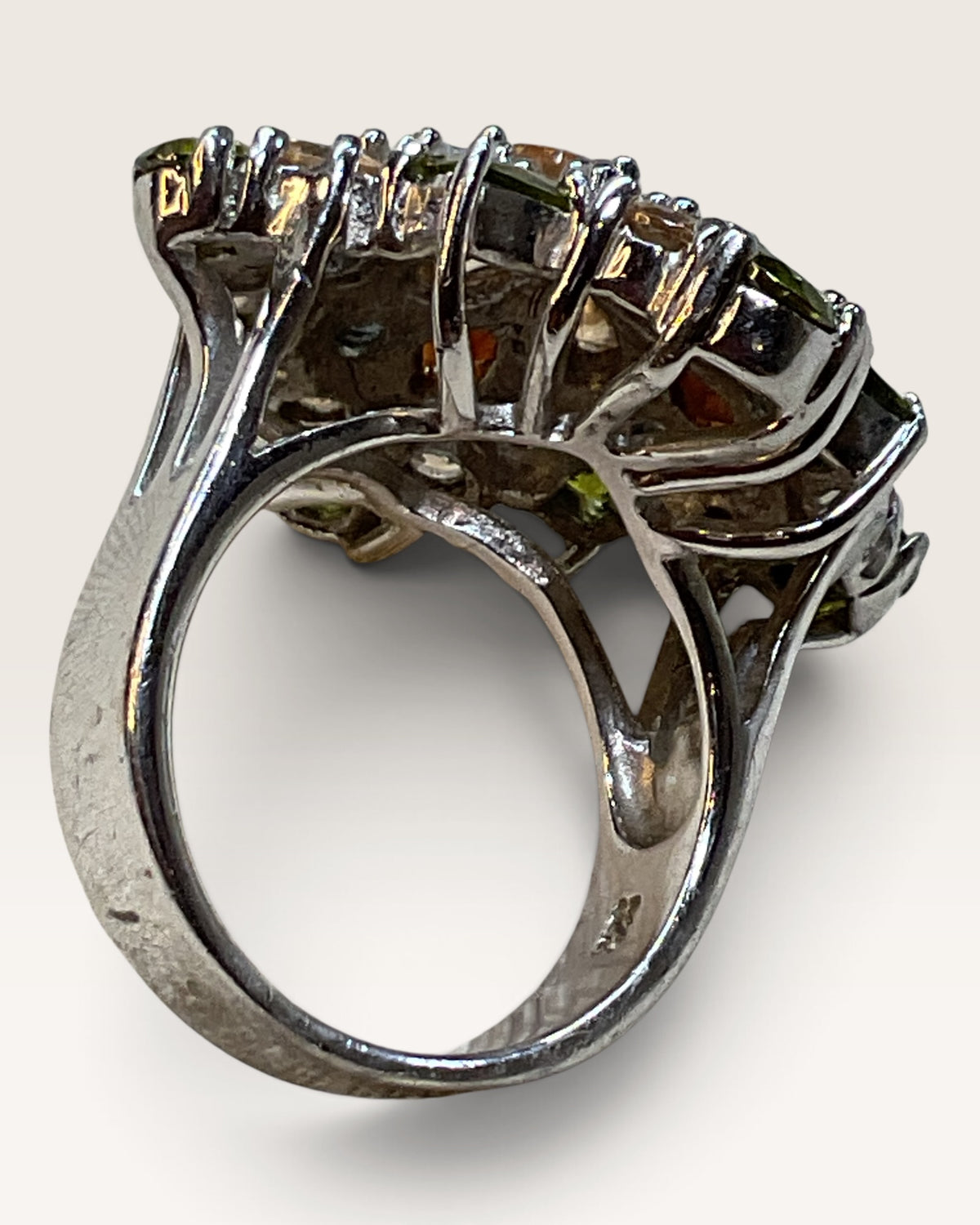 Large SETA Multi Color 925 Sterling Silver Cocktail Ring - Pre-Loved