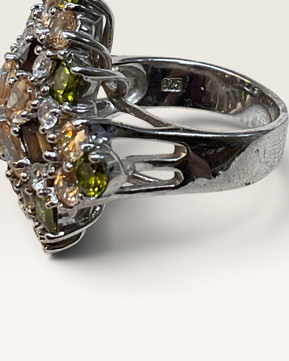 Large SETA Multi Color 925 Sterling Silver Cocktail Ring - Pre-Loved