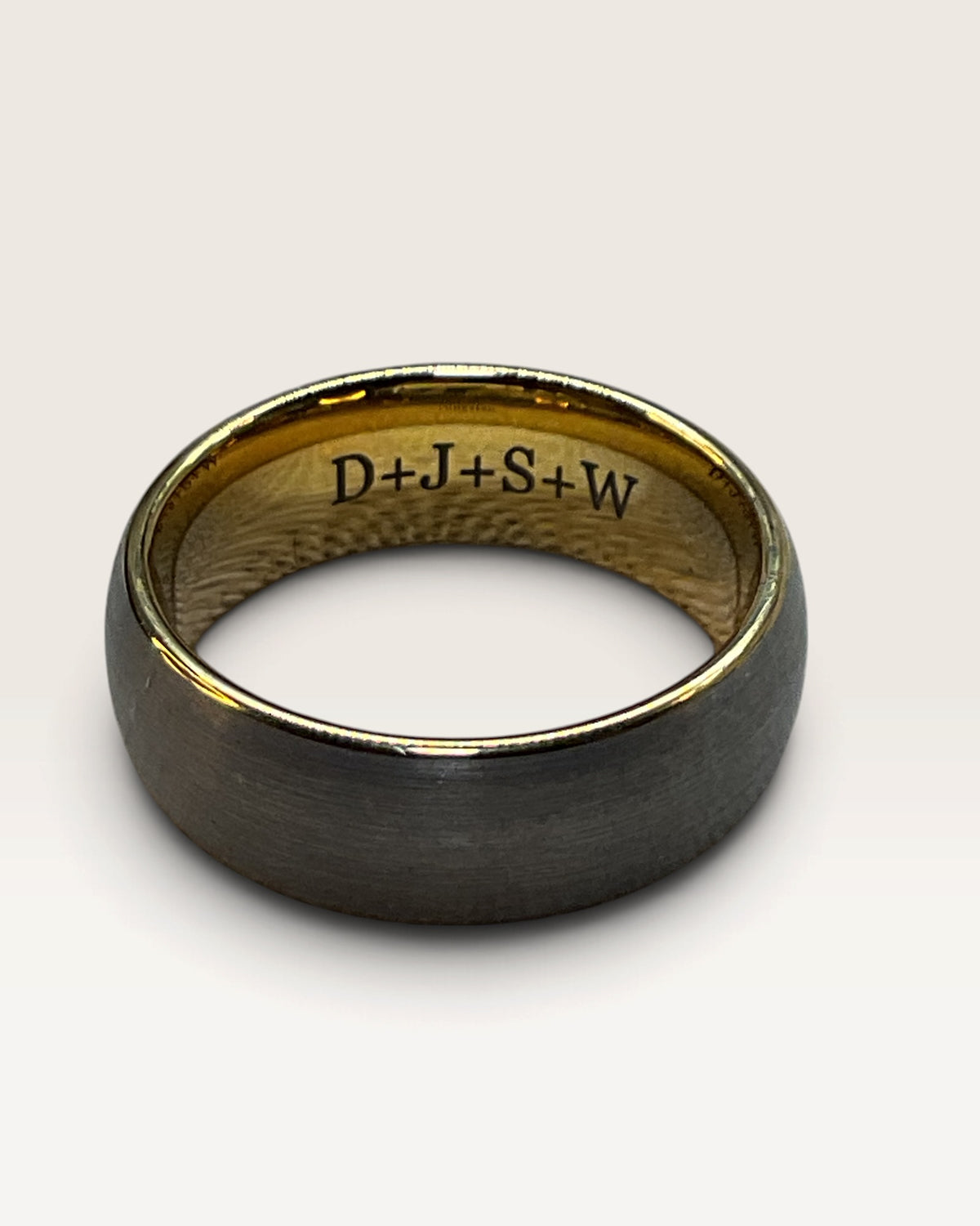 Tungsten Men's Wedding Ring: 8mm Brushed Band with Yellow Gold Interior - PreLoved