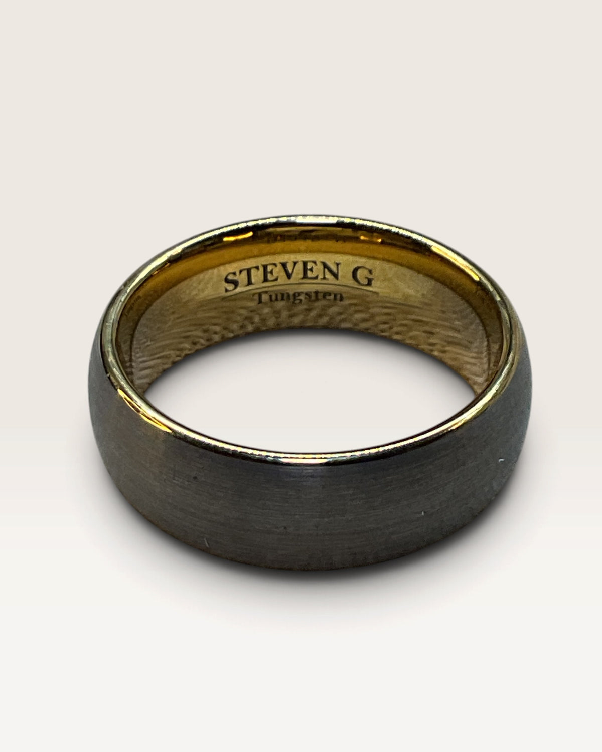 Tungsten Men's Wedding Ring: 8mm Brushed Band with Yellow Gold Interior - PreLoved