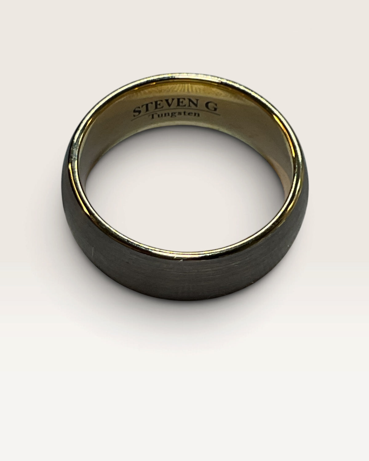 Tungsten Men's Wedding Ring: 8mm Brushed Band with Yellow Gold Interior - PreLoved