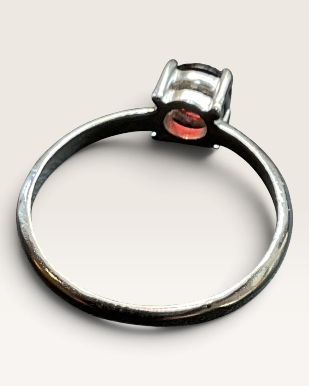 Sterling Silver Prong Set Garnet Gemstone Ring - Pre-Loved
