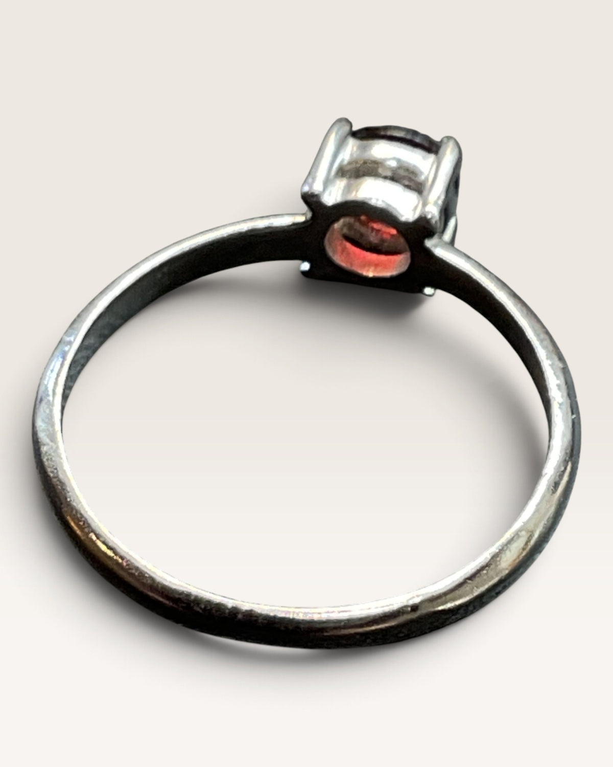Sterling Silver Prong Set Garnet Gemstone Ring - Pre-Loved