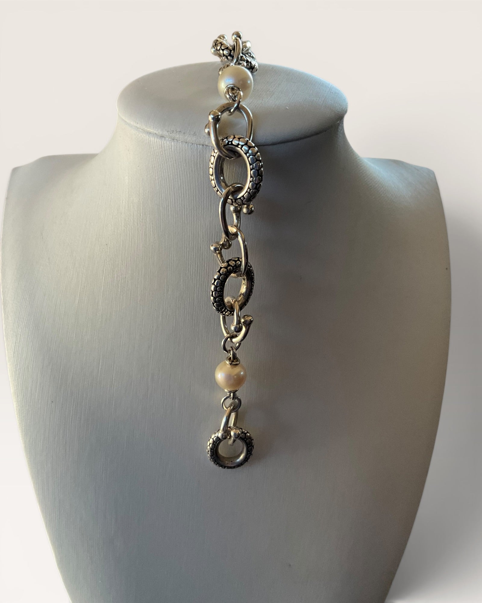 Michael Dawkins 7.75” Sterling Silver and Pearl Bracelet - Estate Sale (Great Condition)