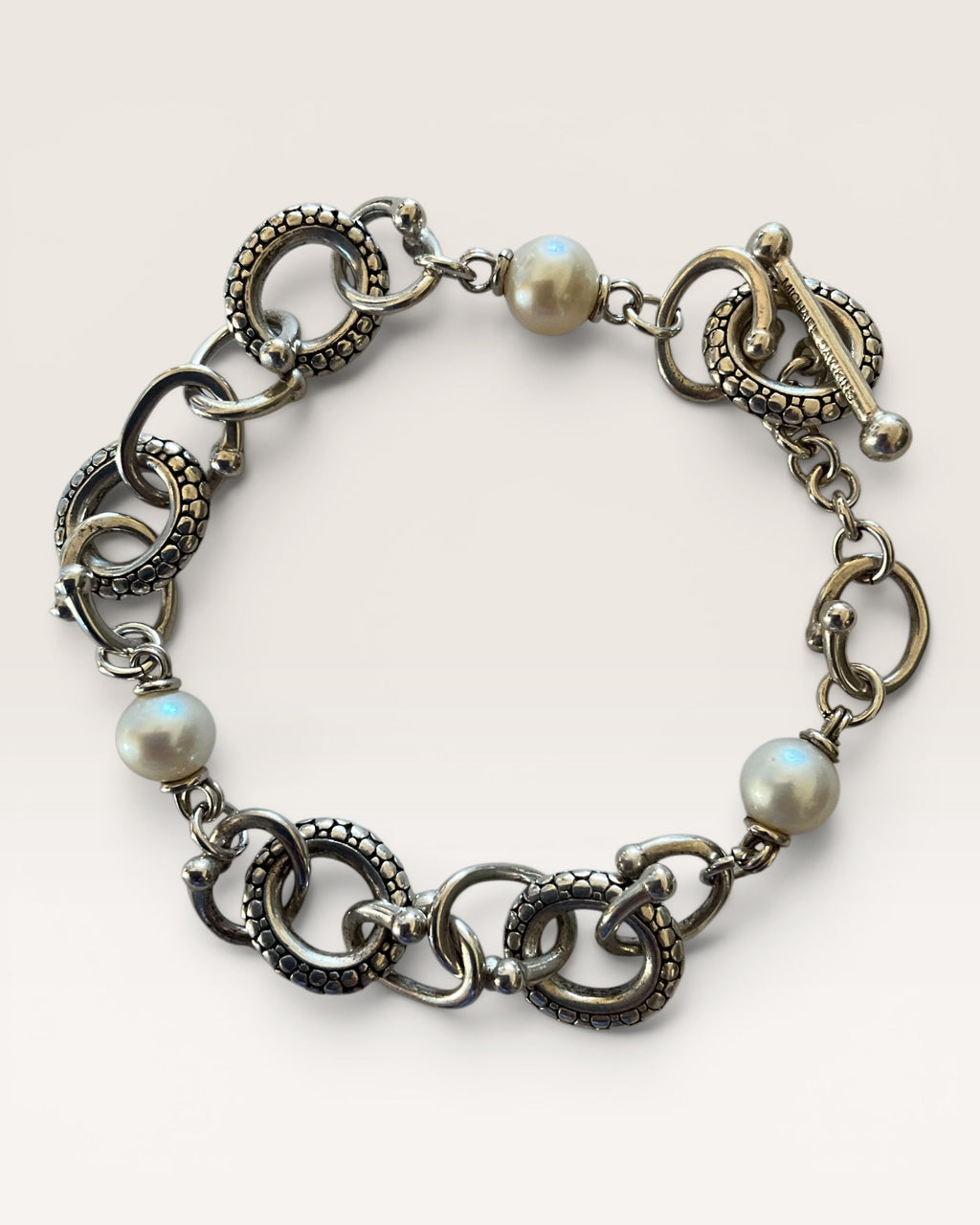 Michael Dawkins 7.75” Sterling Silver and Pearl Bracelet - Estate Sale (Great Condition)