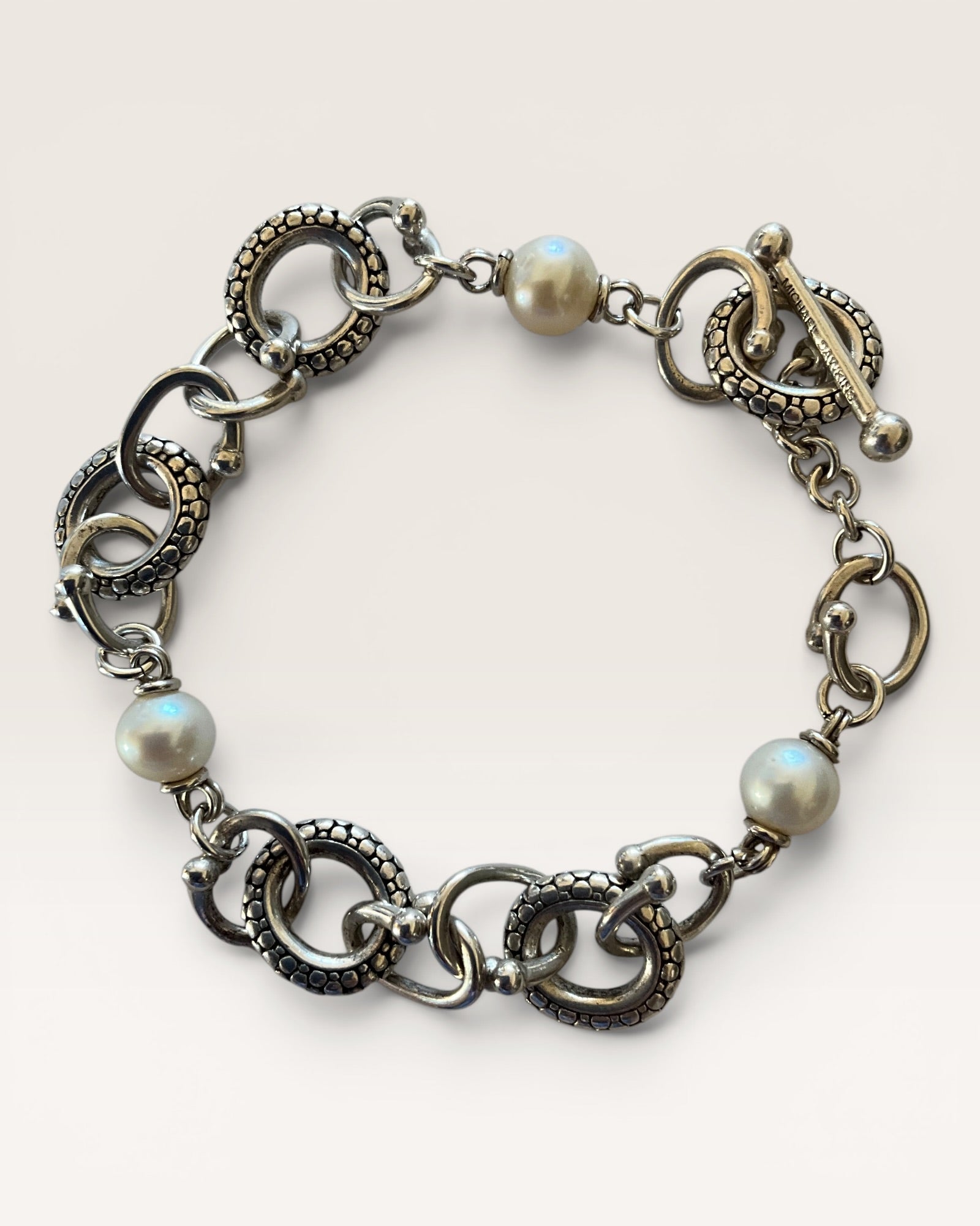 Michael Dawkins 7.75” Sterling Silver and Pearl Bracelet - Estate Sale (Great Condition)