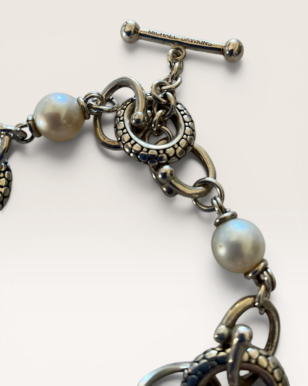 Michael Dawkins 7.75” Sterling Silver and Pearl Bracelet - Estate Sale (Great Condition)
