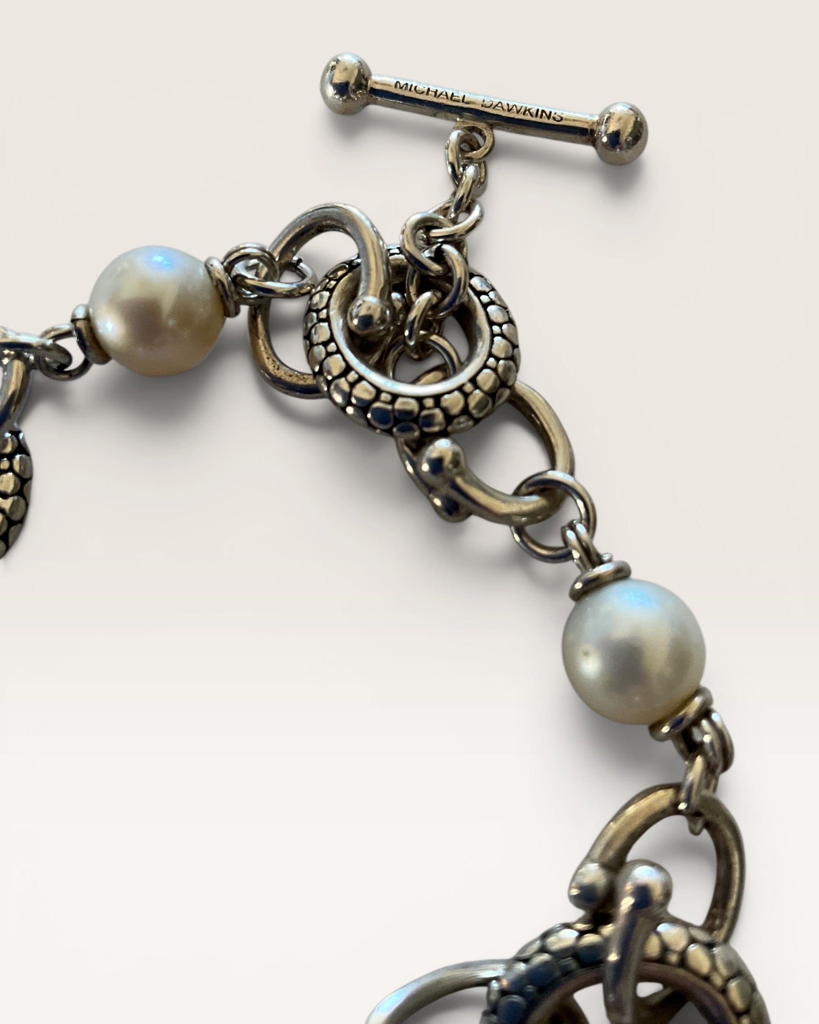 Michael Dawkins 7.75” Sterling Silver and Pearl Bracelet - Estate Sale (Great Condition)