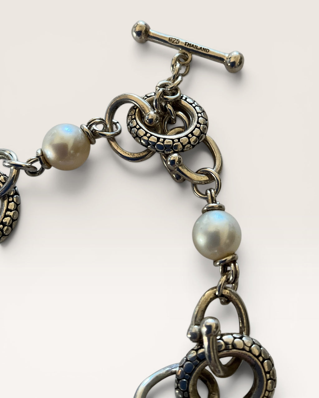 Michael Dawkins 7.75” Sterling Silver and Pearl Bracelet - Estate Sale (Great Condition)