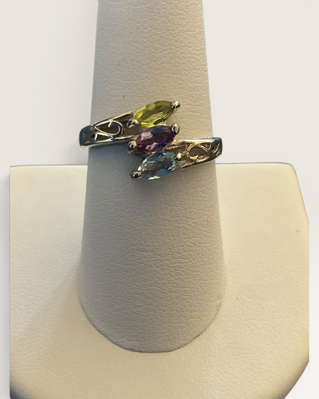Sterling Silver Peridot, Blue Topaz and Amethyst Ring - Estate Sale (Great Condition)