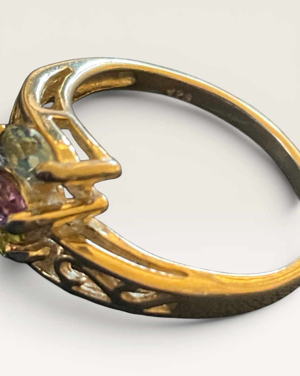 Sterling Silver Peridot, Blue Topaz and Amethyst Ring - Estate Sale (Great Condition)