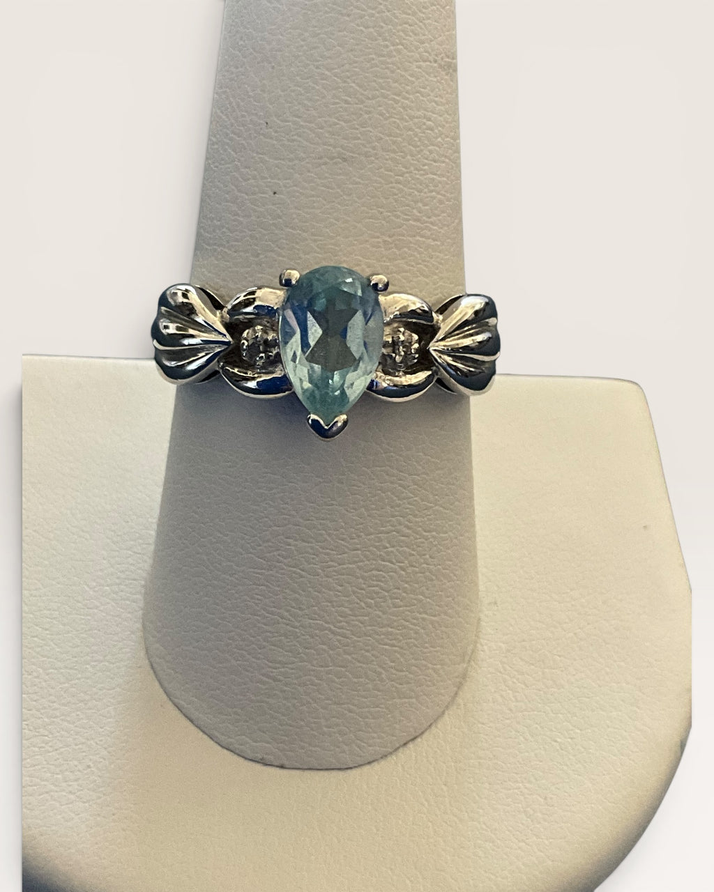 Sterling Silver Blue Topaz & Diamond Ring - Estate Sale (Great Condition)