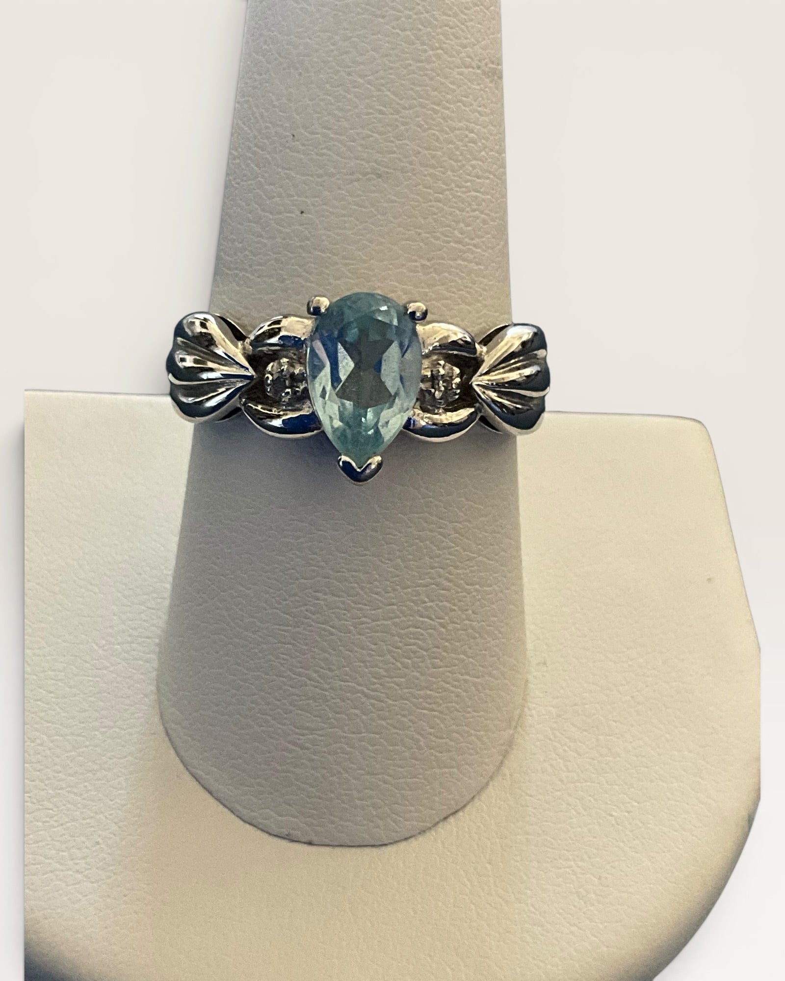 Sterling Silver Blue Topaz & Diamond Ring - Estate Sale (Great Condition)