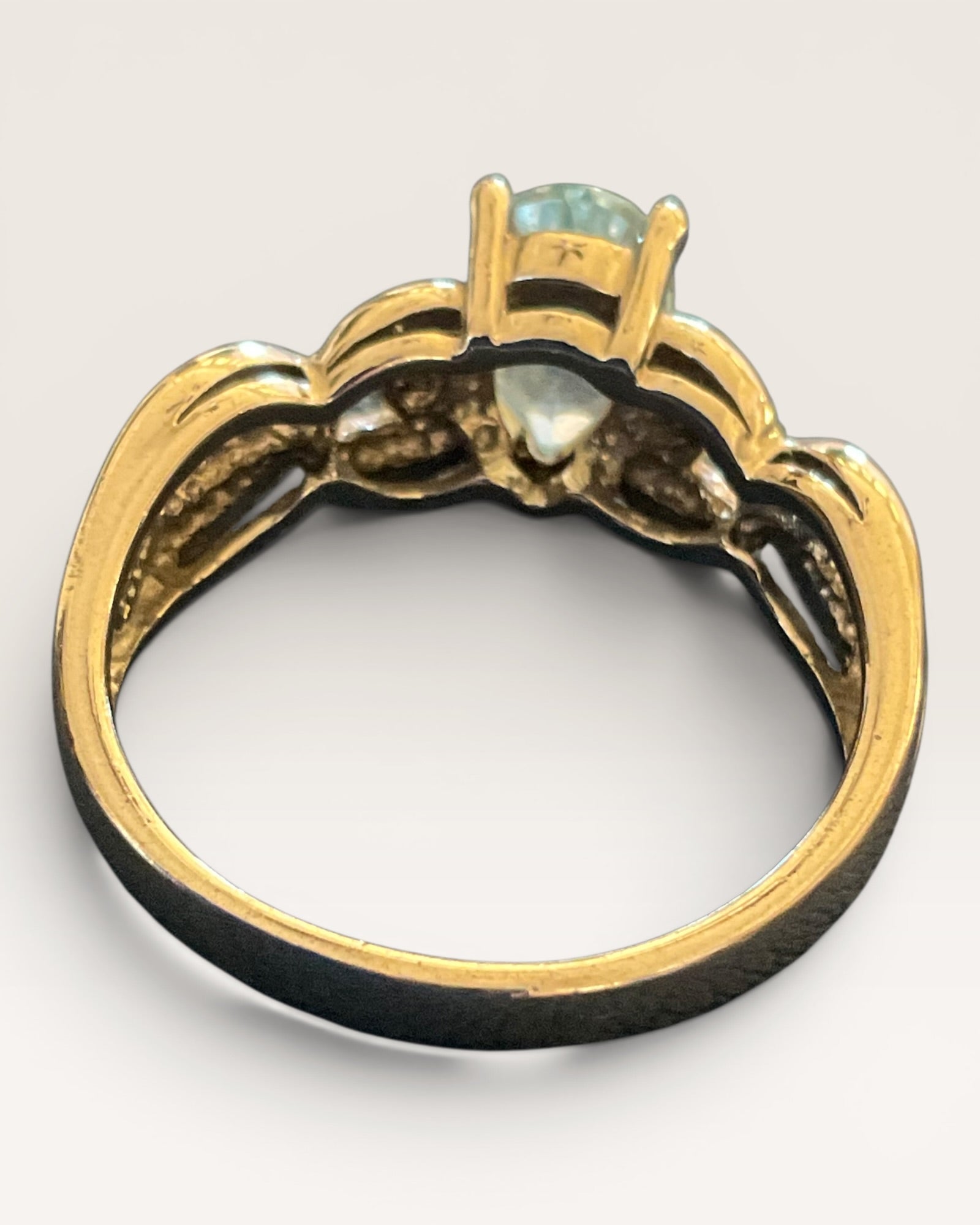 Sterling Silver Blue Topaz & Diamond Ring - Estate Sale (Great Condition)