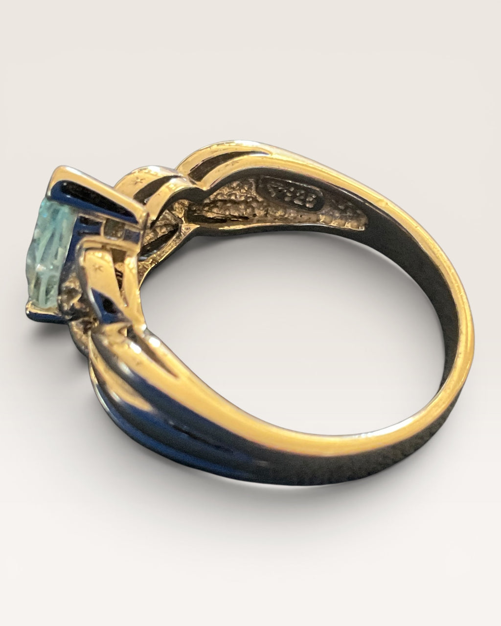 Sterling Silver Blue Topaz & Diamond Ring - Estate Sale (Great Condition)