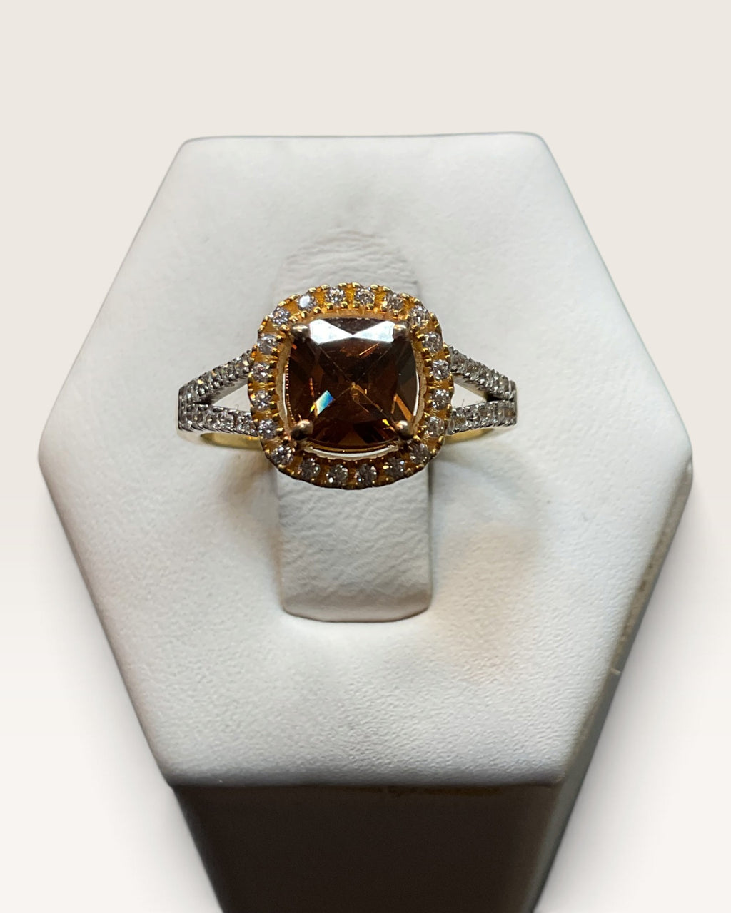 Gold Vermeil over Sterling Silver Citrine CZ Ring - Pre-Loved