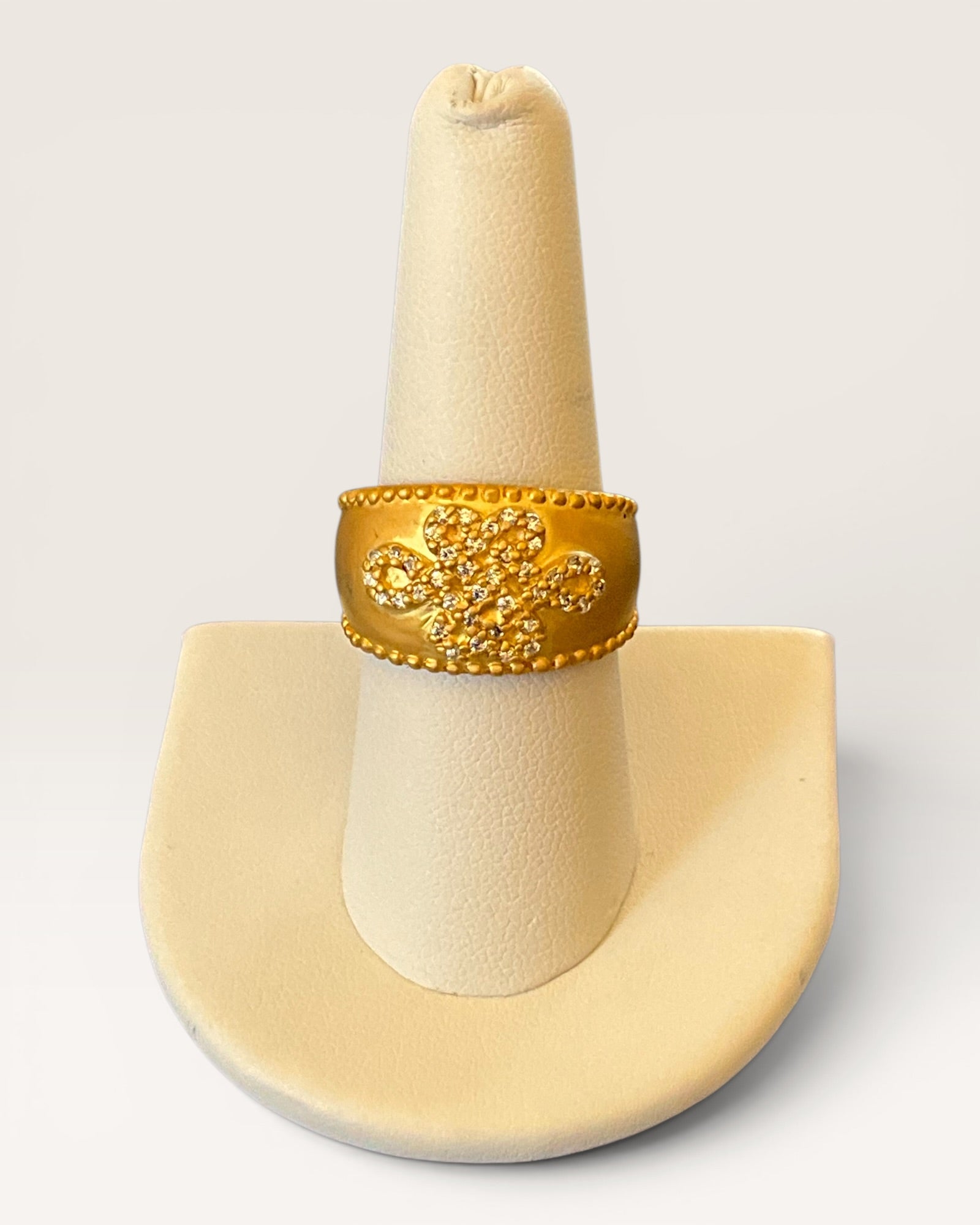 Frieda Rothman Belargo 14k Gold Vermeil Over Sterling Silver Clover CZs Cigar Band Ring - Estate Sale (Great Condition)