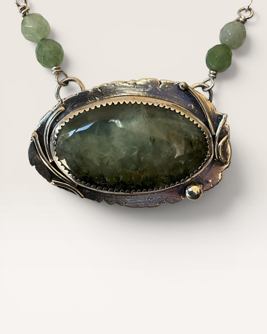 Regina Marie Sterling Silver Prehnite Stone Necklace - Estate Sale (Great Condition)