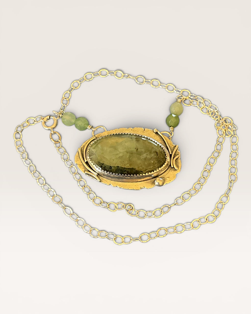 Regina Marie Sterling Silver Prehnite Stone Necklace - Estate Sale (Great Condition)