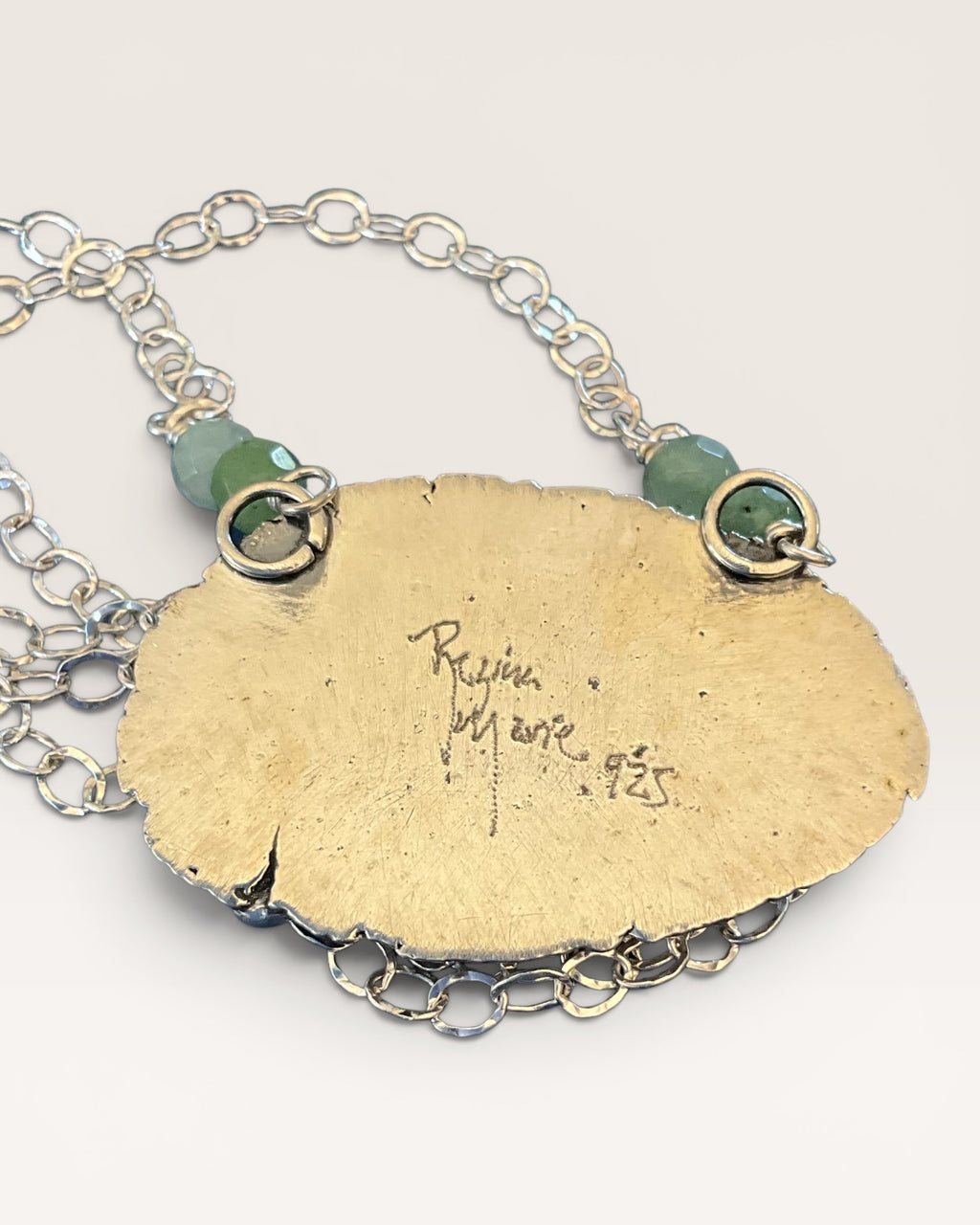 Regina Marie Sterling Silver Prehnite Stone Necklace - Estate Sale (Great Condition)