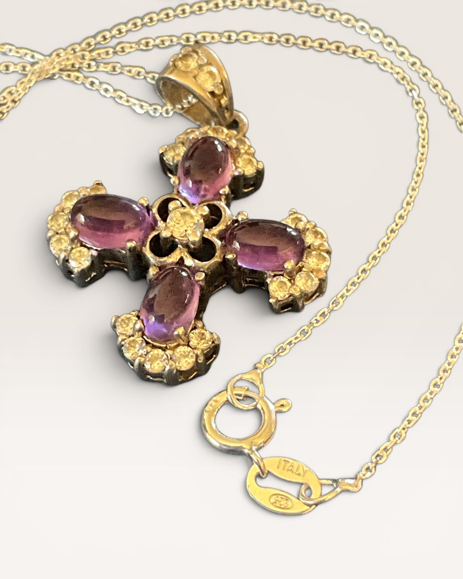 Sterling Silver Amethyst Cross Pendant Necklace - Estate Sale (Great Condition)