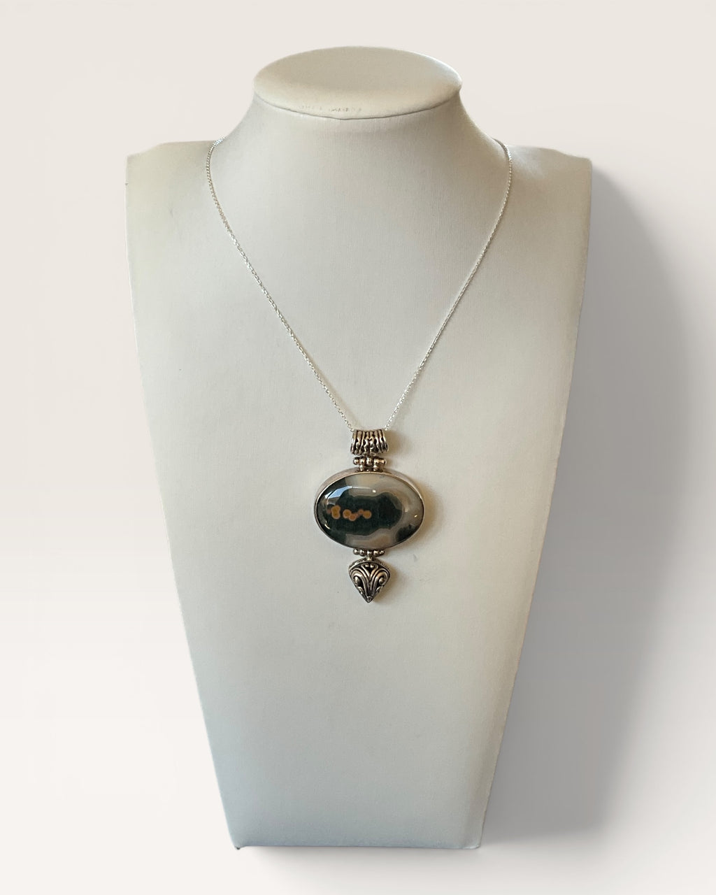 Sterling Silver Ocean Jasper Pendant Necklace - Estate Sale (Great Condition)