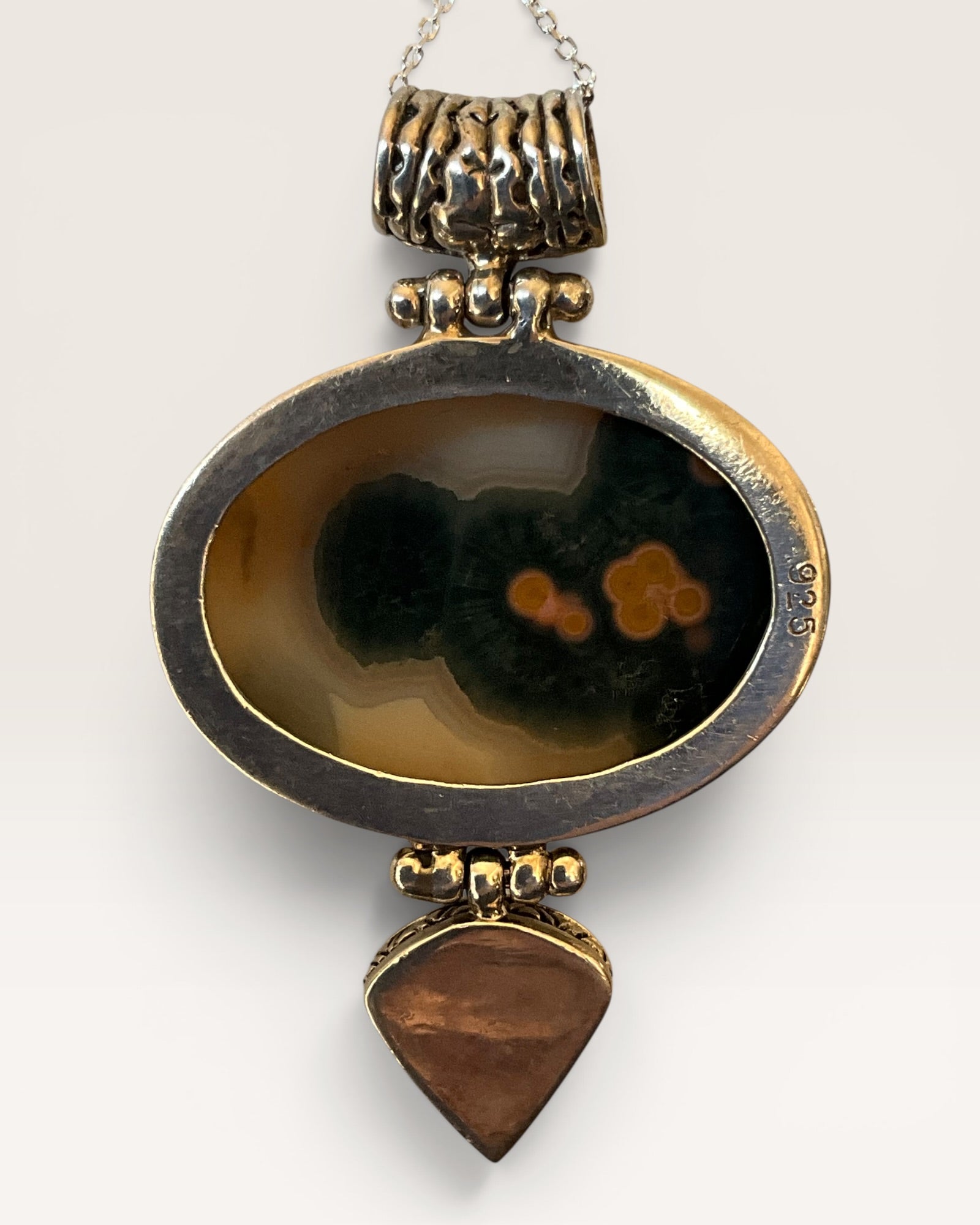 Sterling Silver Ocean Jasper Pendant Necklace - Estate Sale (Great Condition)