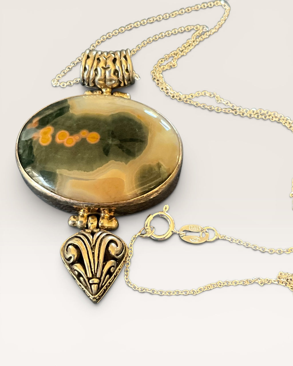 Sterling Silver Ocean Jasper Pendant Necklace - Estate Sale (Great Condition)