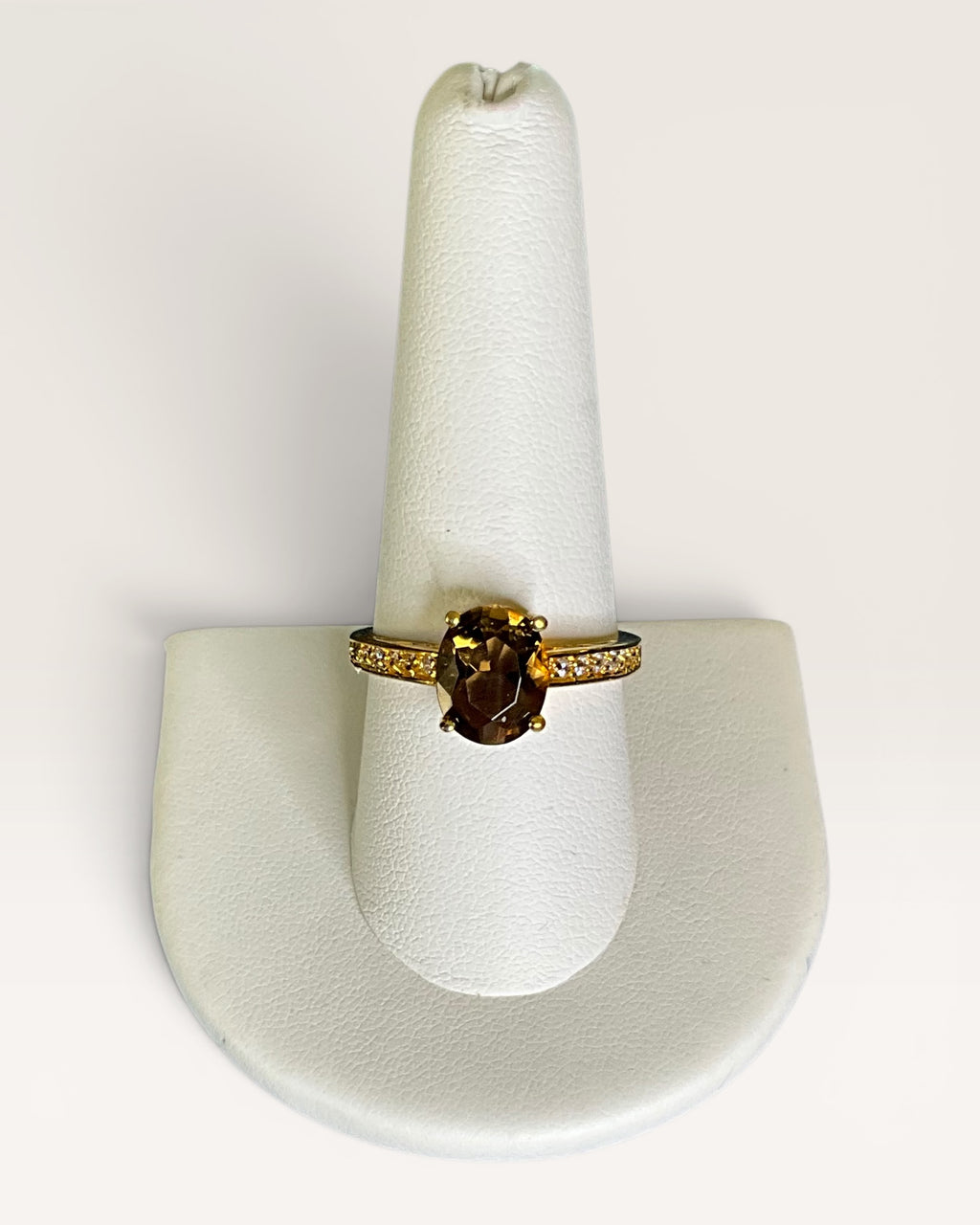 Premier Design Smoky Quartz & Gold-Tone Pave Ring - Estate Sale (Great Condition)