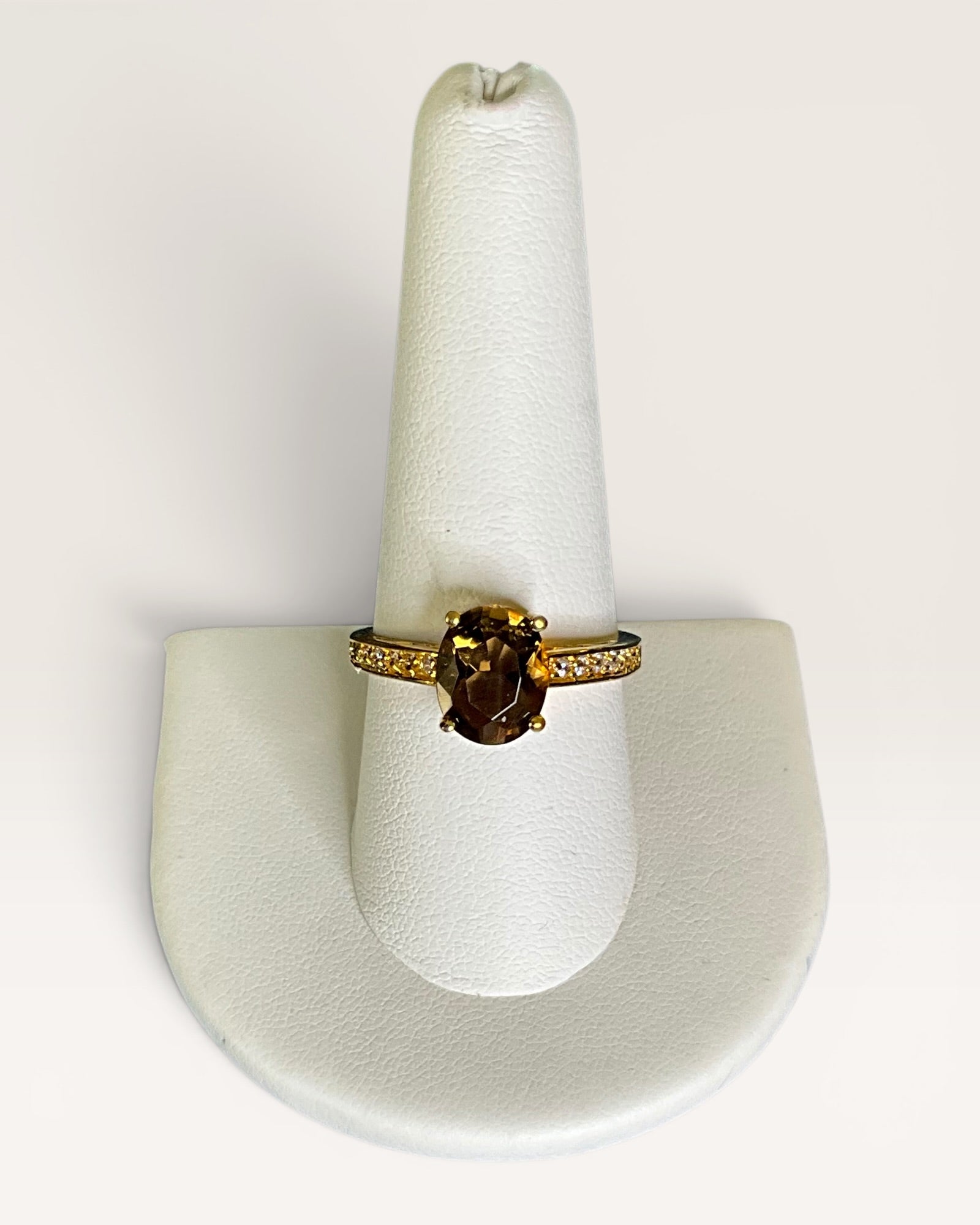 Premier Design Smoky Quartz & Gold-Tone Pave Ring - Estate Sale (Great Condition)