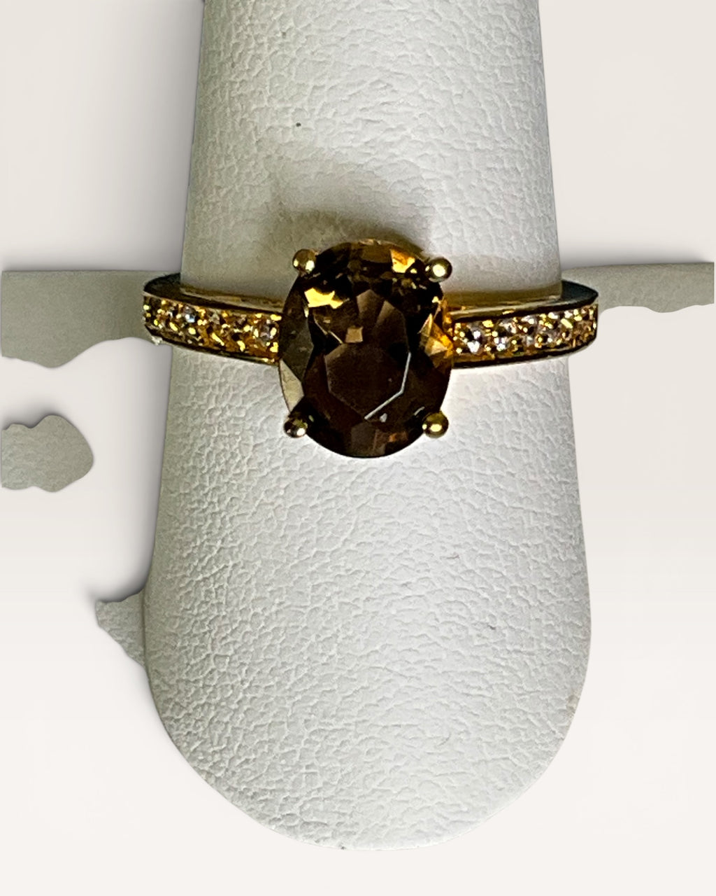 Premier Design Smoky Quartz & Gold-Tone Pave Ring - Estate Sale (Great Condition)
