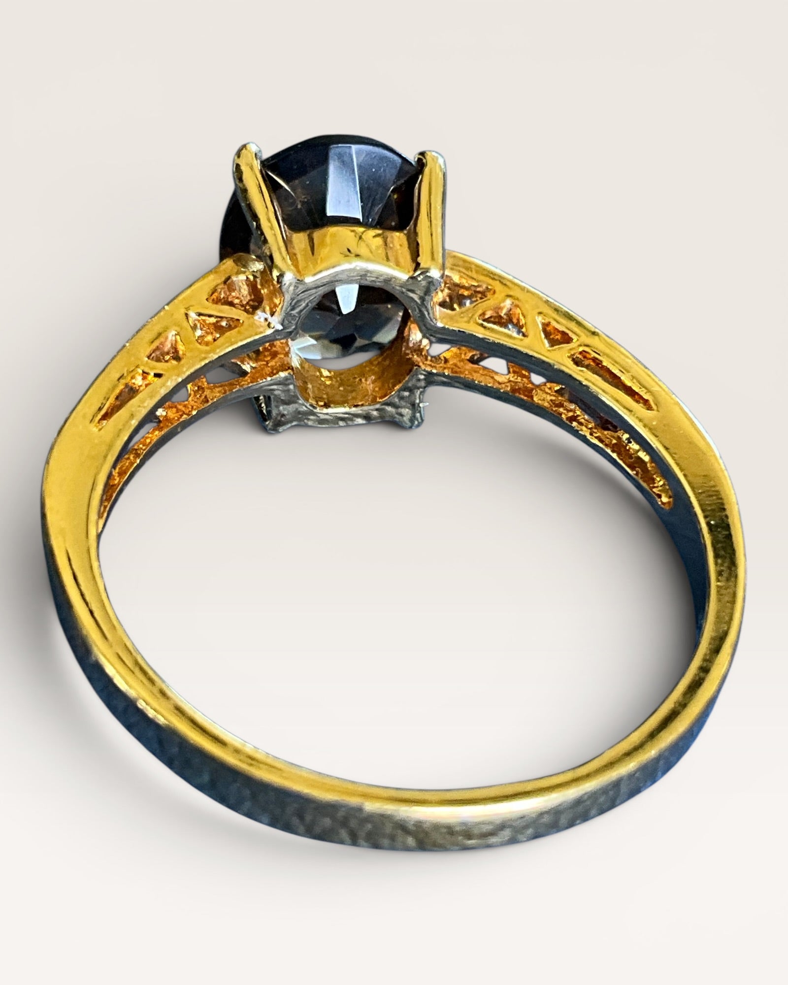Premier Design Smoky Quartz & Gold-Tone Pave Ring - Estate Sale (Great Condition)