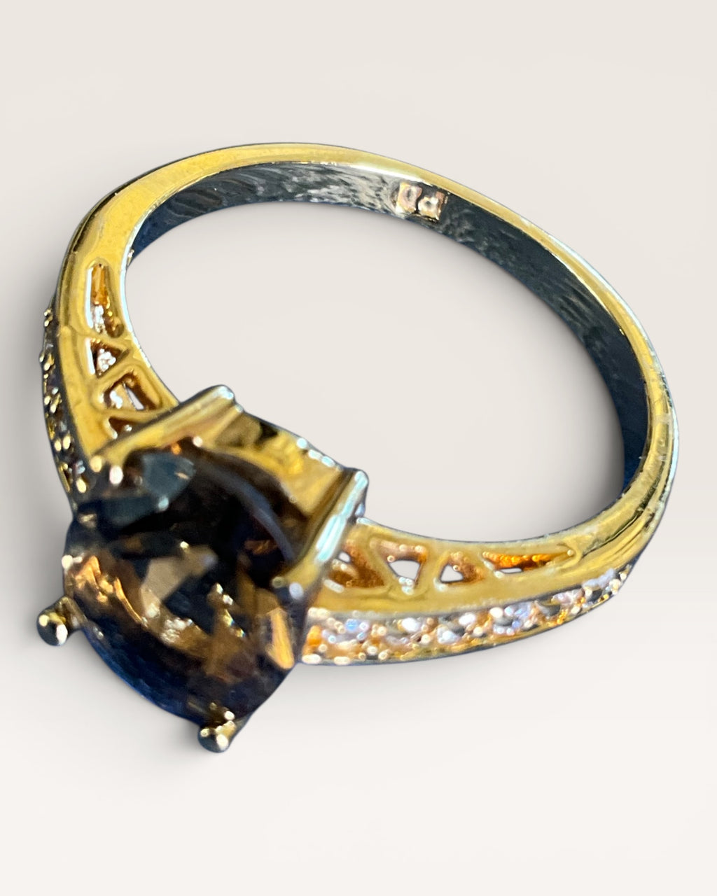 Premier Design Smoky Quartz & Gold-Tone Pave Ring - Estate Sale (Great Condition)