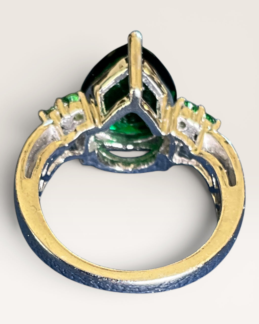 Karis Stainless Emerald Look Pear Shaped Statement Ring - Estate Sale (Great Condition)