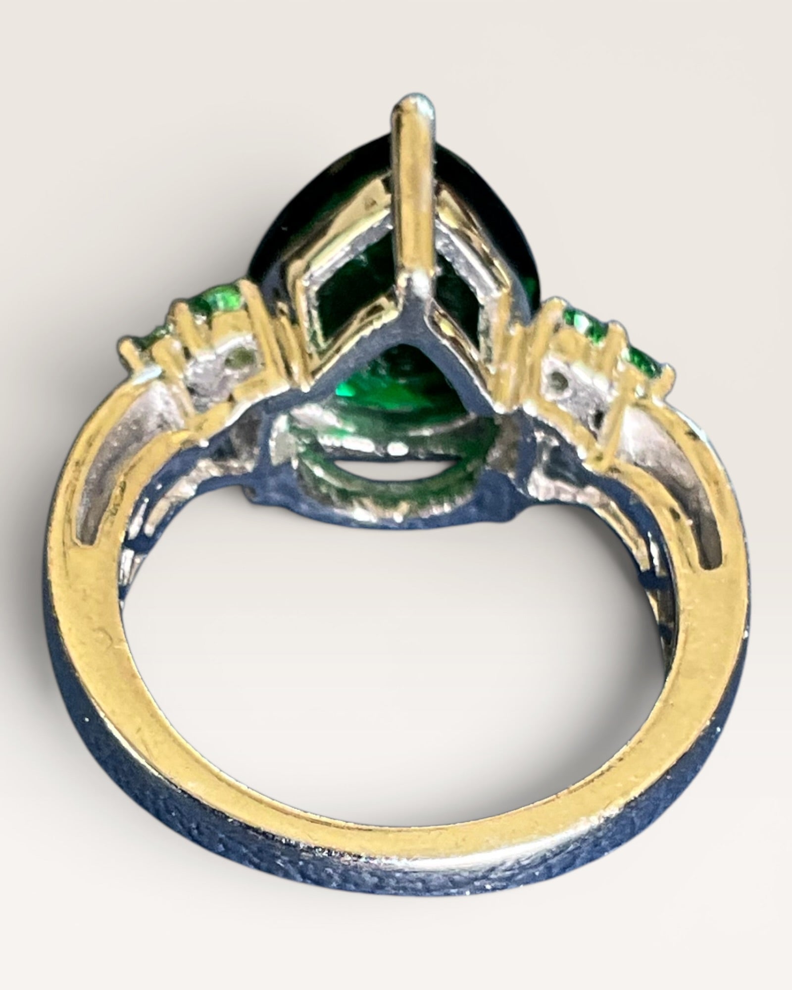 Karis Stainless Emerald Look Pear Shaped Statement Ring - Estate Sale (Great Condition)