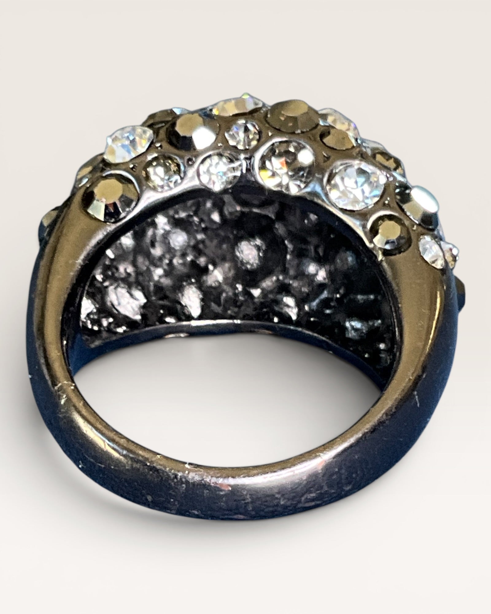 Fossil Rhinestone Cluster Black Rhodium Finish Ring - Estate Sale (Great Condition)