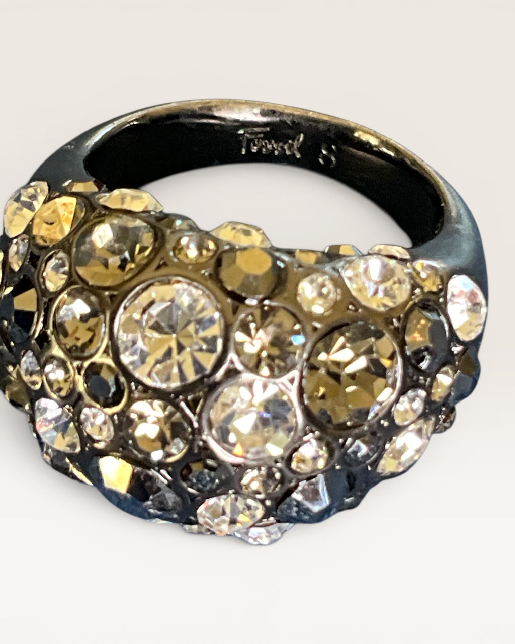 Fossil Rhinestone Cluster Black Rhodium Finish Ring - Estate Sale (Great Condition)