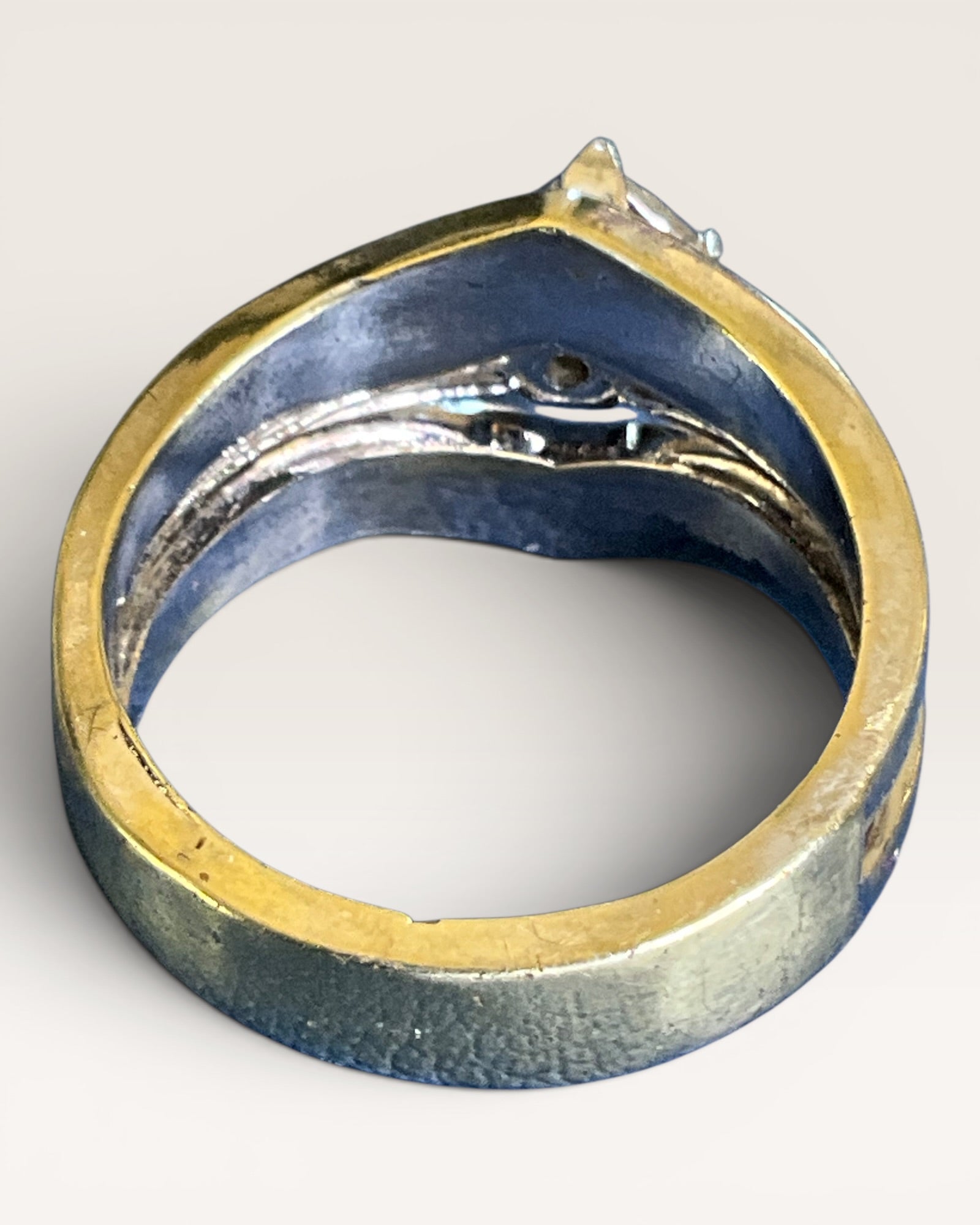 18K Gold Electroplate Madira Silver Band Double Row Cubic Zirconia Ring - Estate Sale (Great Condition)
