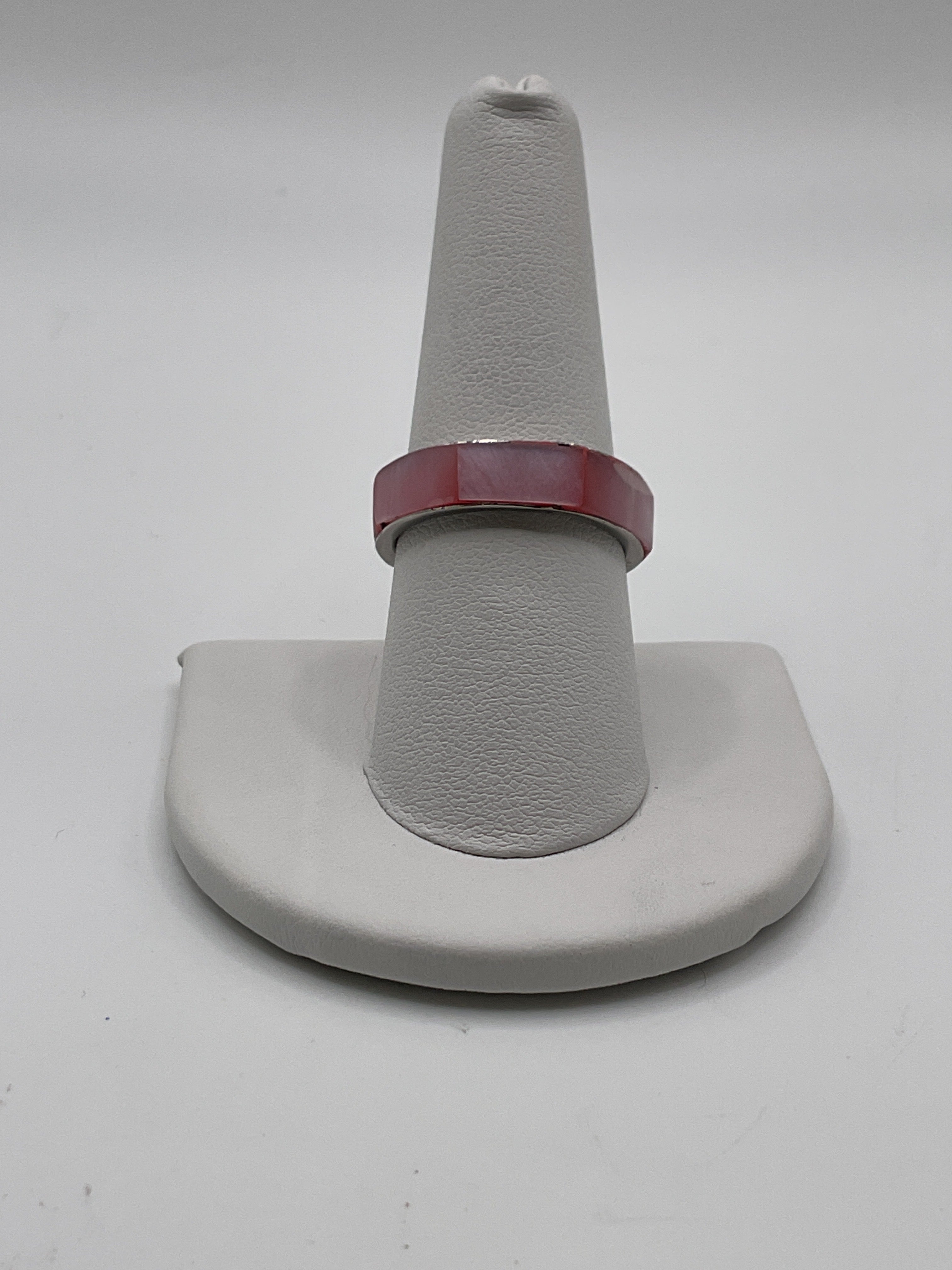 Pink Inlay Stainless Steel Style Band Ring - Estate Sale (Great Condition)