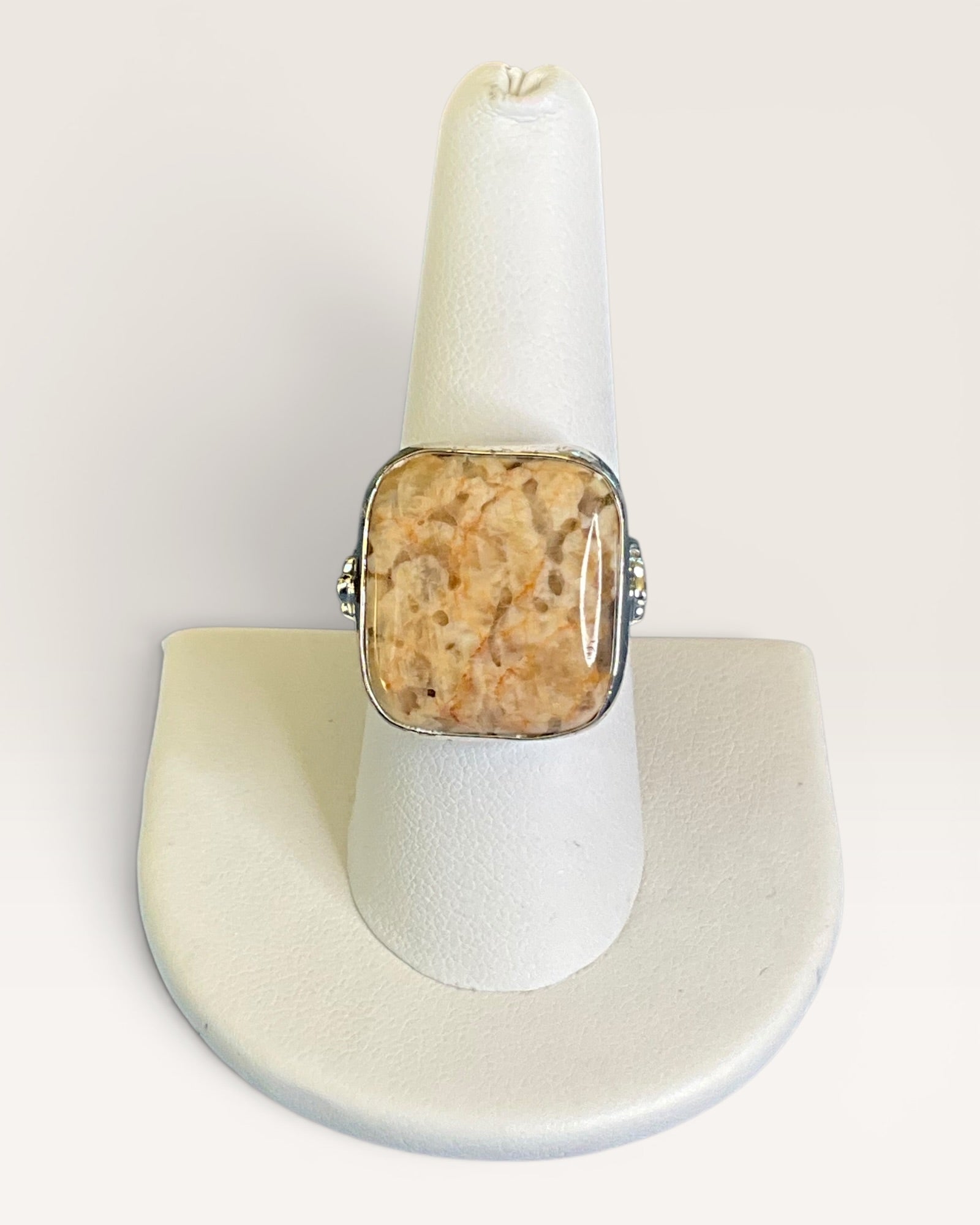 Sterling Silver Rectangular Cushion Cut Jasper Stone Ring - Estate Sale (Great Condition)