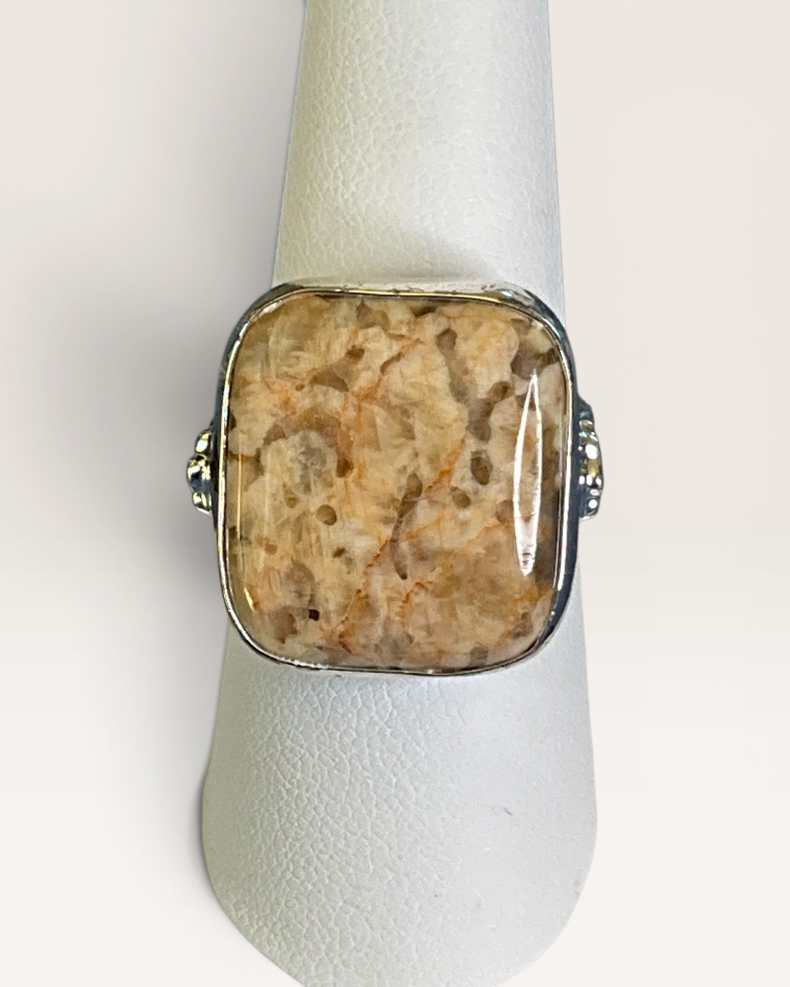 Sterling Silver Rectangular Cushion Cut Jasper Stone Ring - Estate Sale (Great Condition)