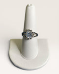 Vintage Inspired Halo Solitaire Silver-Tone Diamond Look Statement Ring - Estate Sale (Great Condition)