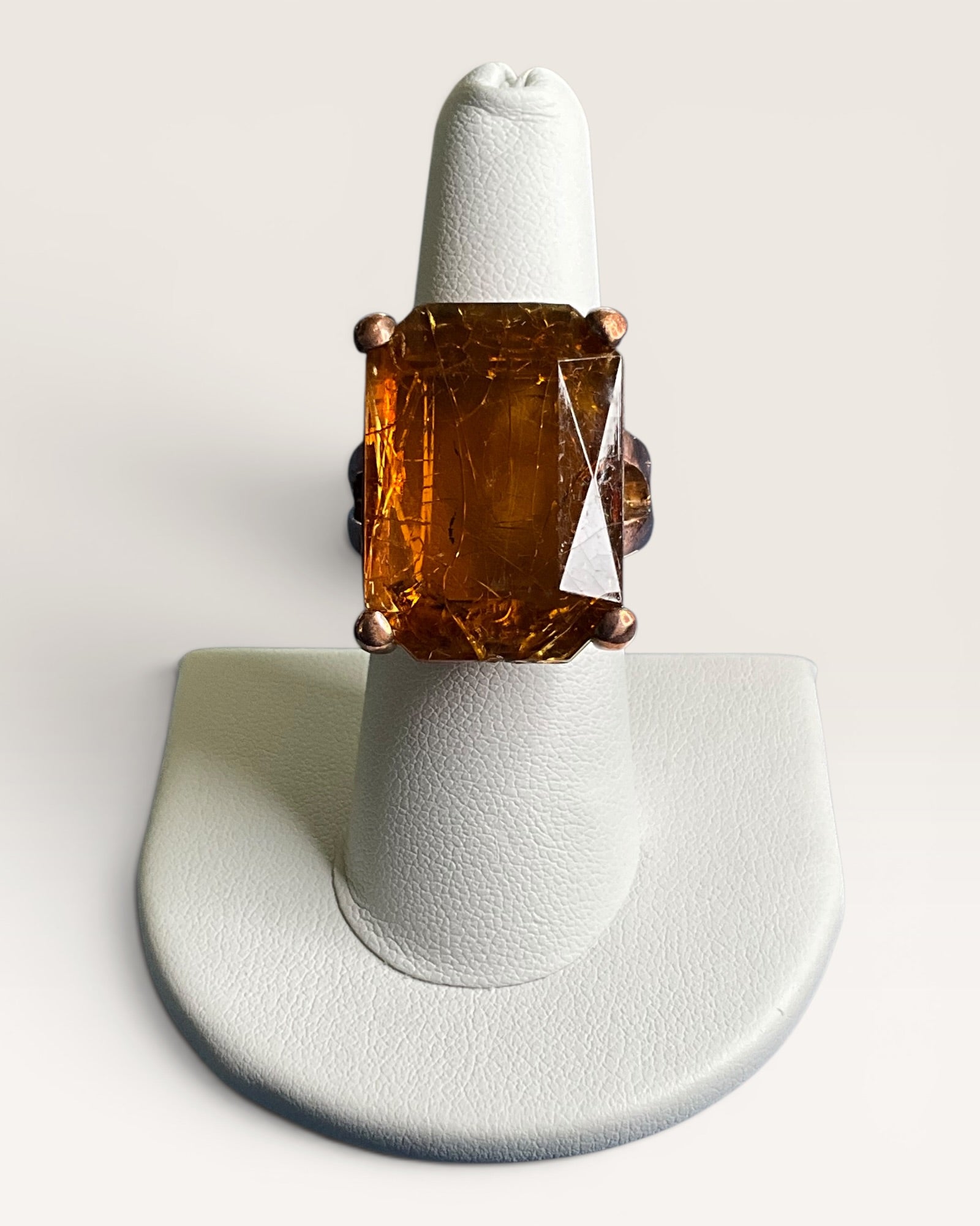 Vintage Rectangular Cut Rutilated Quartz with Needle Like Inclusions Ring - Estate Sale (Great Condition)