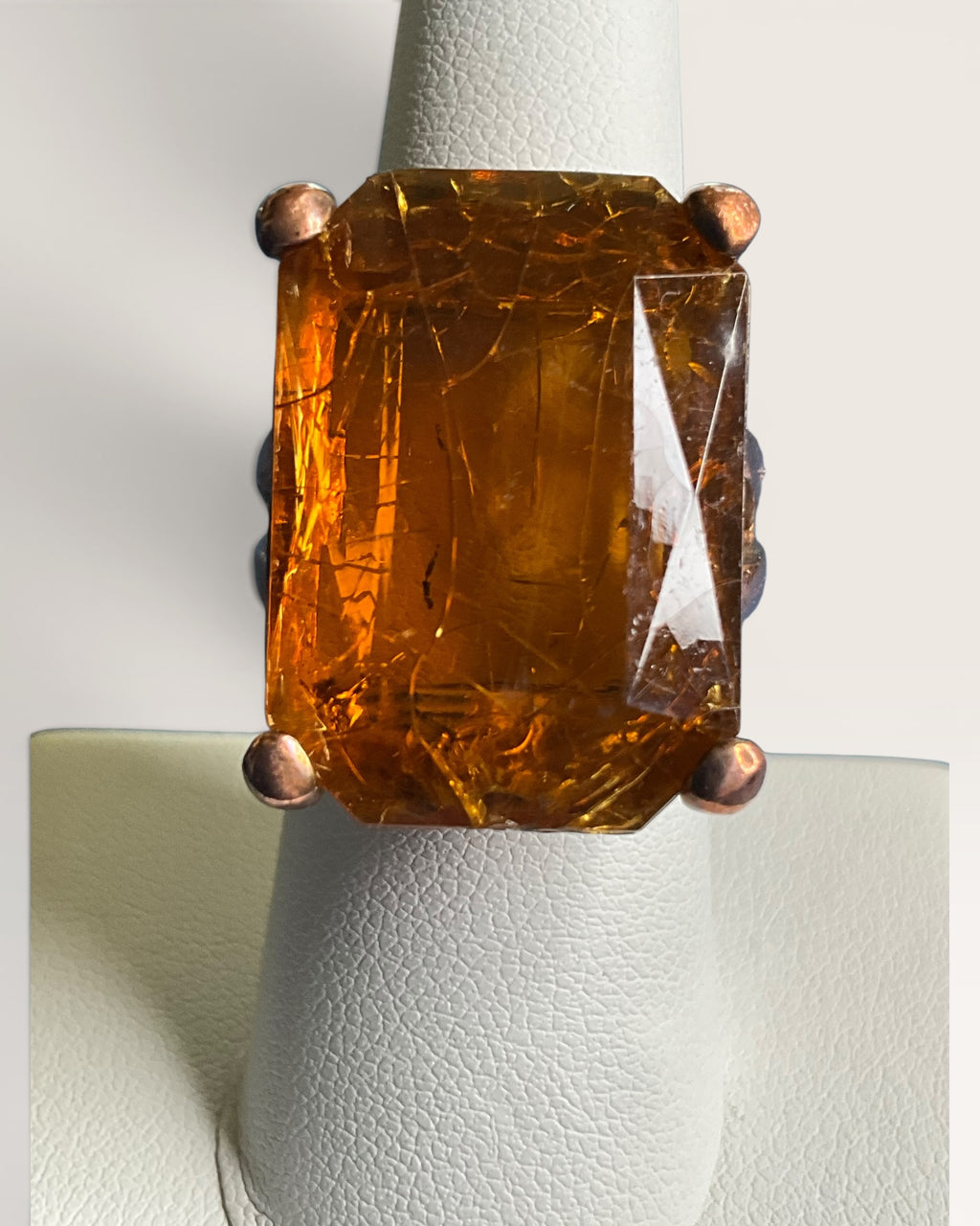Vintage Rectangular Cut Rutilated Quartz with Needle Like Inclusions Ring - Estate Sale (Great Condition)