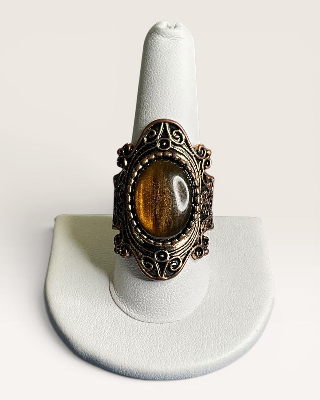 Vintage Inspired Tiger's Eye Filagree Boho Gothic Statement Ring - Estate Sale (Great Condition)