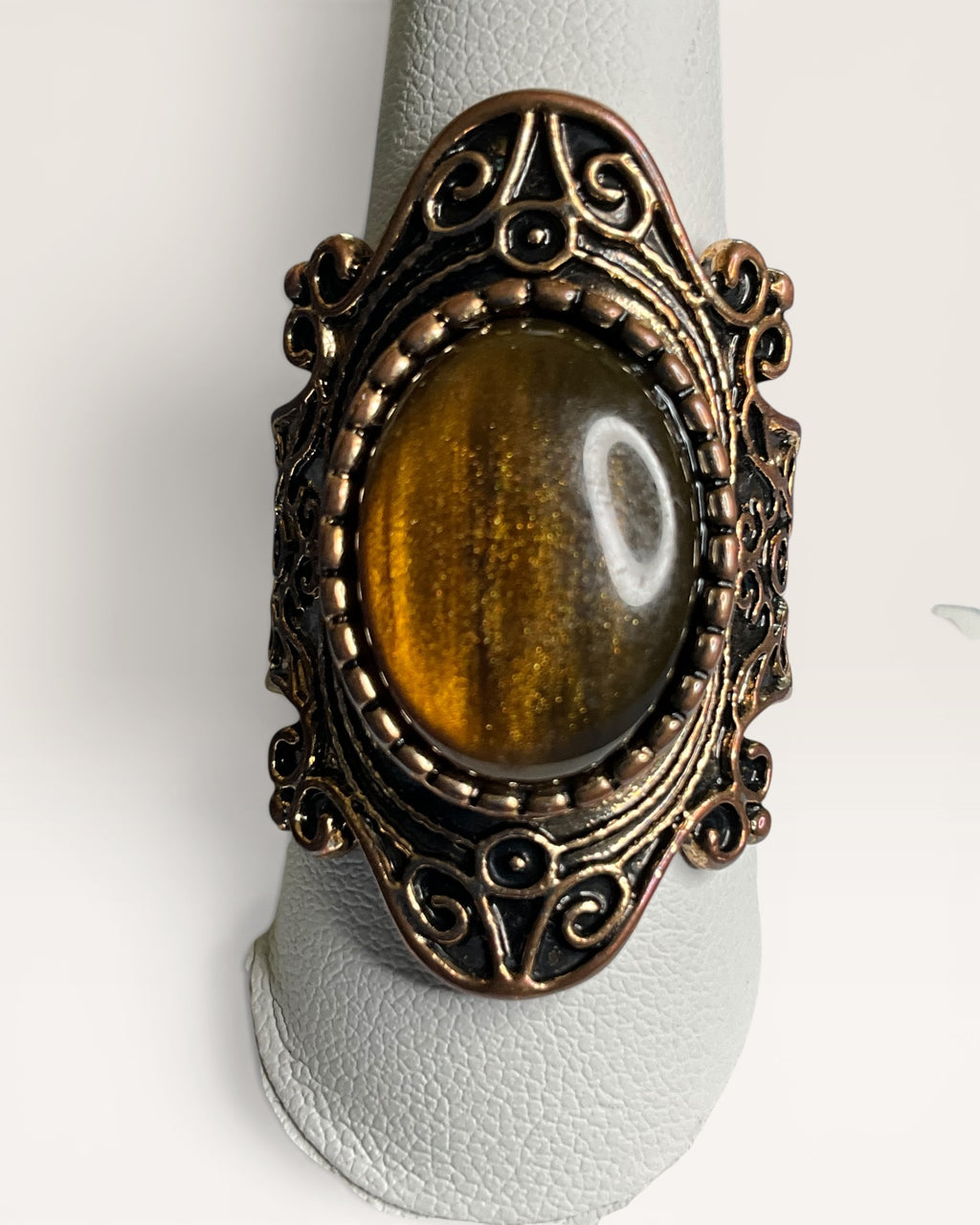 Vintage Inspired Tiger's Eye Filagree Boho Gothic Statement Ring - Estate Sale (Great Condition)