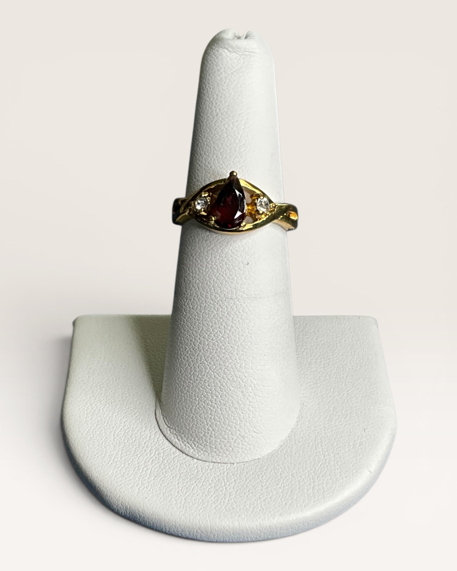 Gold-Tone Pear Shaped Garnet Vintage Cocktail Ring - Estate Sale (Great Condition)