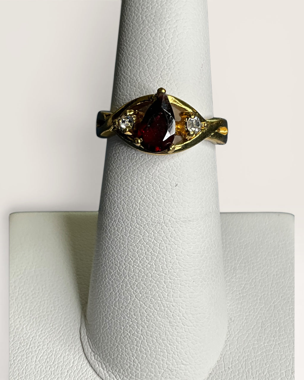Gold-Tone Pear Shaped Garnet Vintage Cocktail Ring - Estate Sale (Great Condition)