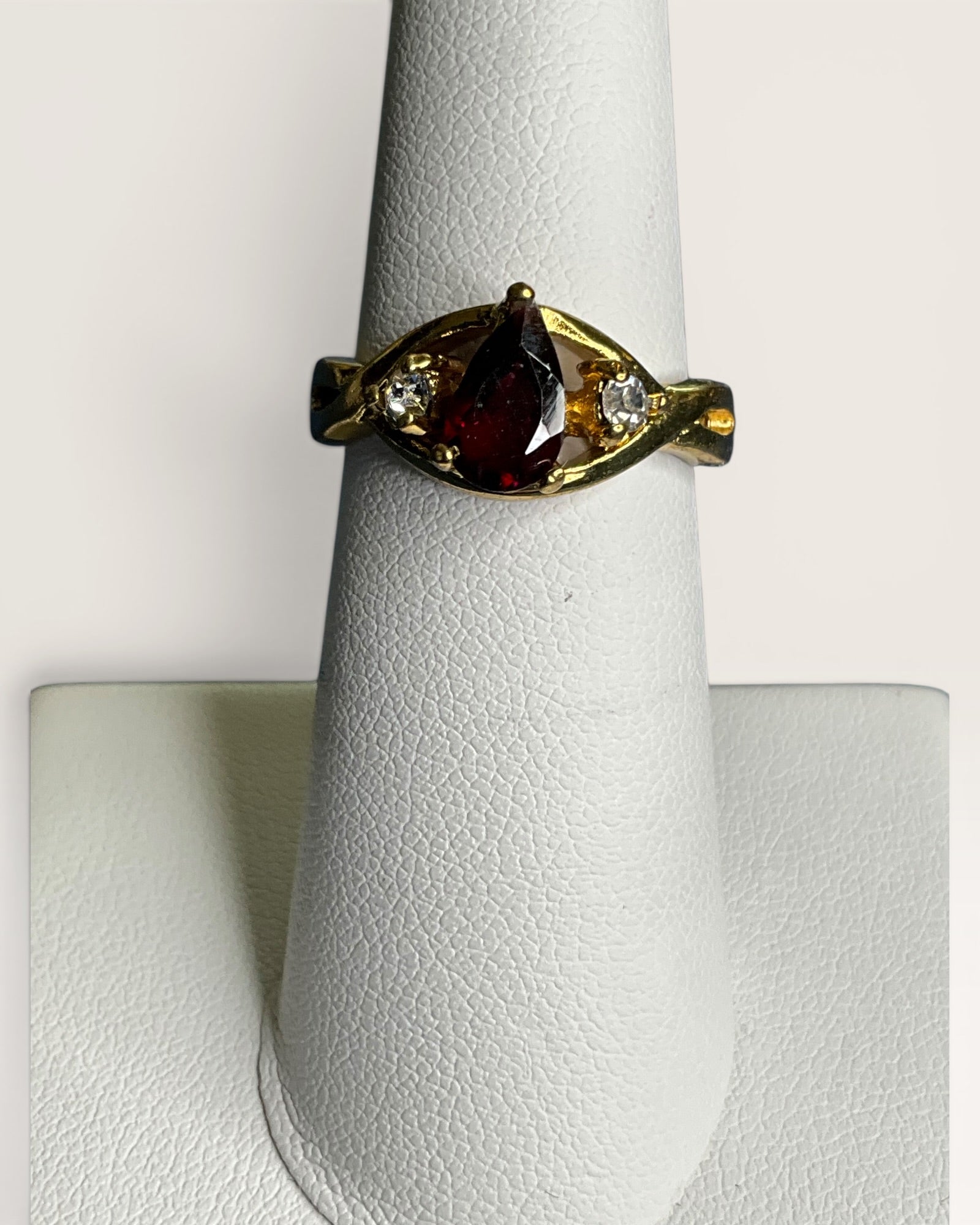Gold-Tone Pear Shaped Garnet Vintage Cocktail Ring - Estate Sale (Great Condition)