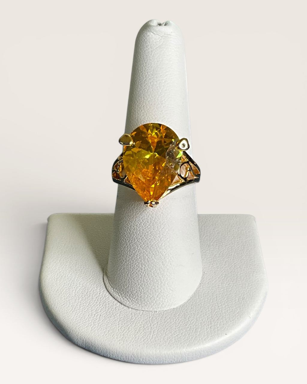 Large Pear Cut Golden Citrine Color Statement Ring - Estate Sale (Great Condition)